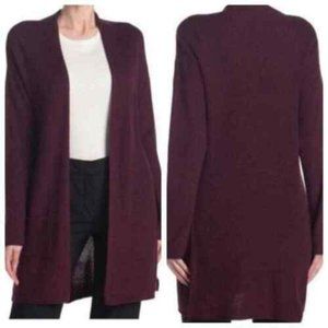 T Tahari Cashmere Blend Cardigan Open Front Long Patch Pocket Coat Burgundy XXS